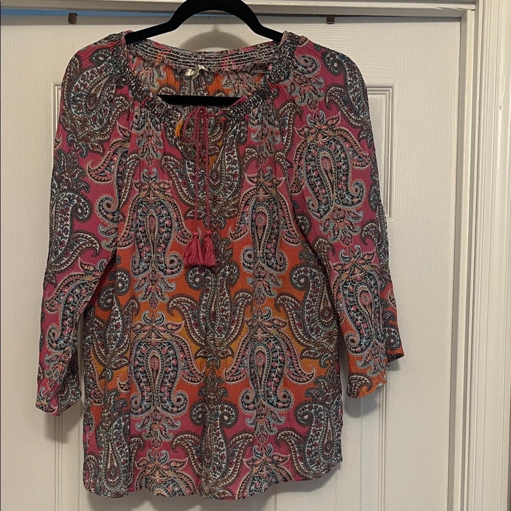 Spense Paisley Print Blouse - Pink and Orange